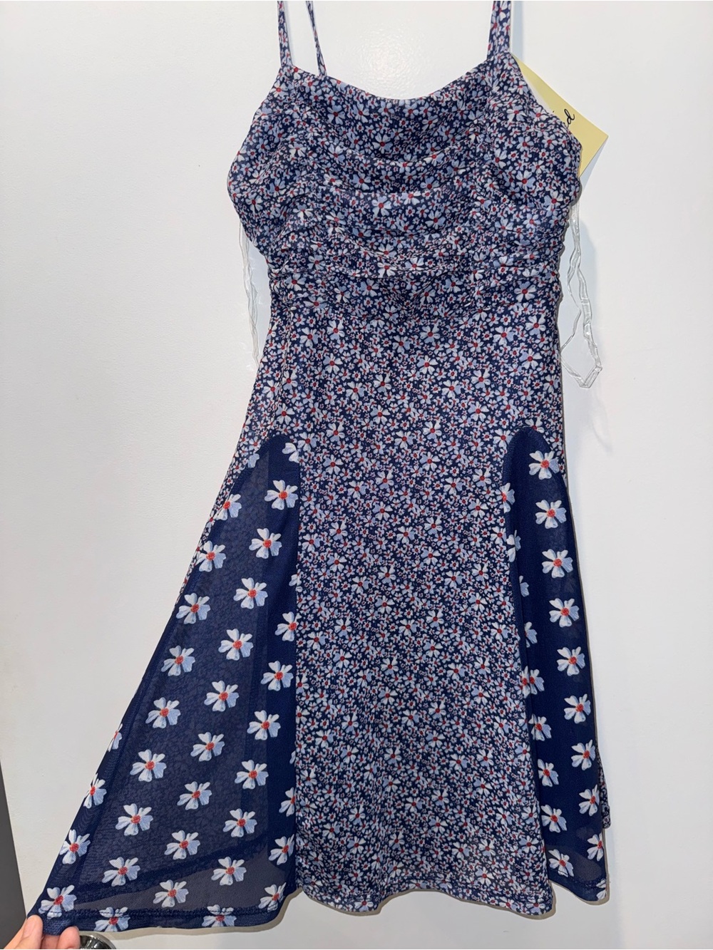 Spoiled Navy Floral Midi Slip Dress with Pink and White Accents Beachy Festival